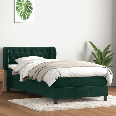 vidaXL Posteľný rám boxsping s matracom tmavozelený 100x210 cm zamat