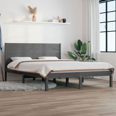 vidaXL Posteľný rám, sivý, drevený masív 150x200 cm, King