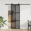 vidaXL Posuvné dvere s kovaním čierne 76x205 cm tvrdené sklo