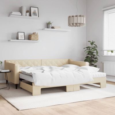 vidaXL Rozkladacia denná posteľ s matracmi krémová 90x200 cm látka