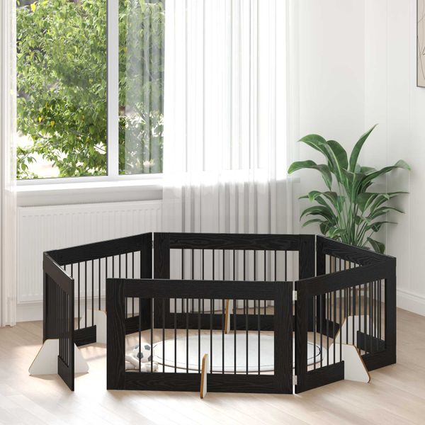 vidaXL Brána pre psov so stojanmi 6 pcs Čierny dub 100 x 60 cm
