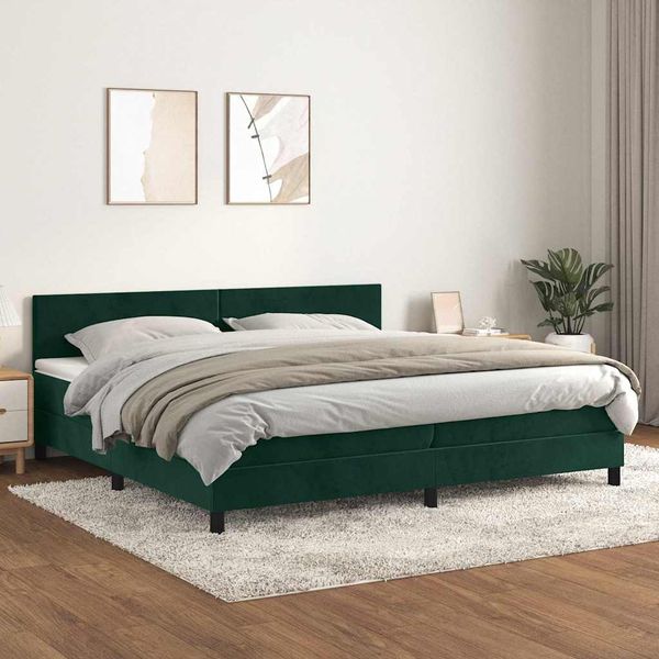 vidaXL Posteľný rám boxsping s matracom tmavozelený 200x200 cm zamat