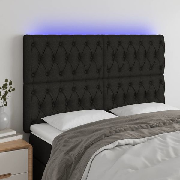 vidaXL Čelo postele s LED čierne 144x7x118/128 cm látka