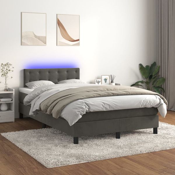 vidaXL Posteľ boxsping s matracom a LED tmavosivá 120x200 cm zamat