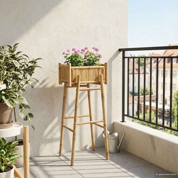 vidaXL Záhradný kvetináč s držiakom Prírodná 50 x 38 x 114 cm Bambus