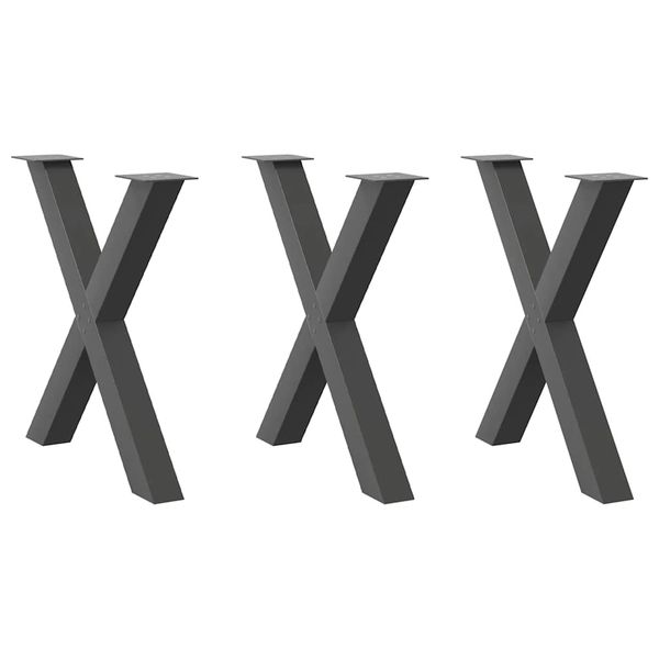 vidaXL Nohy k jedálenskému stolu v tvare X, 3 ks, antracitové, 70 x (72-73) cm, oceľ