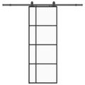 vidaXL Posuvné dvere s kovaním čierne 76x205 cm ESG sklo