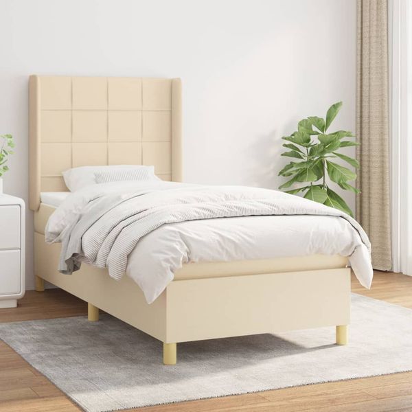 vidaXL Boxspring posteľ s matracom krémová 100x200 cm látka
