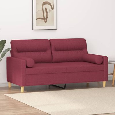 vidaXL 2-miestna pohovka s vankúšmi vínovočervená 140 cm látka