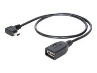 USB kábel - USB (samica) na mini-USB typ B (samec) - USB 2.0 OTG - 50 cm - 90° konektor