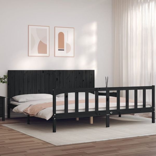 vidaXL Posteľný rám s čelom čierny 200x200 cm masívne drevo