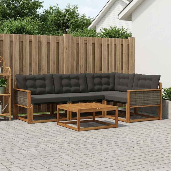 vidaXL Záhradná súprava gaučov s vankúšom 5 pcs Prírodná a čierna