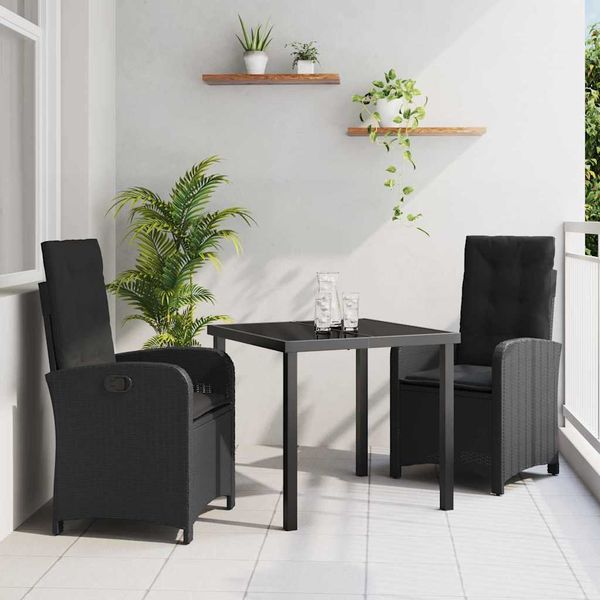 vidaXL Záhradný jedálenský set s vankúšom 3 pcs Čierna polyratan