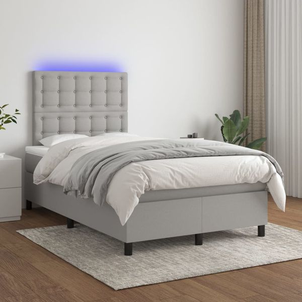vidaXL Posteľ boxsping s matracom a LED bledosivá 120x200 cm látka
