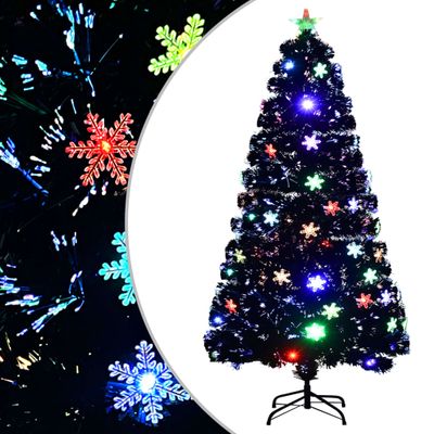 vidaXL Vianočný stromček s LED vločkami čierny 120 cm optické vlákno