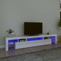 vidaXL TV skrinka s LED svetlami lesklá biela 215x36,5x40 cm