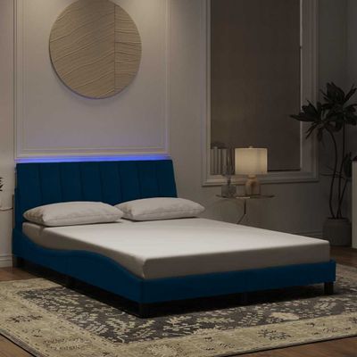 vidaXL Rám postele s LED bez matraca Hankomodrý 140x200 cm zamat