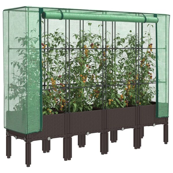 vidaXL Záhon s krytom na skleník ratanový vzhľad 160x40x140 cm