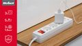 Predlžovací kábel REBEL URZ3202-5  3 zásuvky, 5m, vypínač, 2xUSB, biela