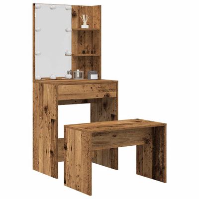 VidaXL súprava toaletného stolíka s LED diódou Old Wood