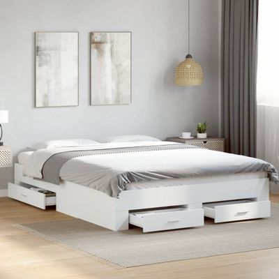 vidaXL Posteľný rám so zásuvkami biely 140x200 cm kompozitné drevo