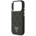 Puzdro Guess Magsafe 4G PU Leather s trojuholníkovým logom a strieborným kovovým rámom fotoaparátu pre iPhone 17 Pro čierne