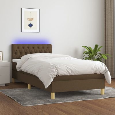 vidaXL Posteľ boxsping s matracom a LED tmavohnedá 100x200 cm látka