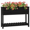 vidaXL Kvetináč s policou čierny 111,5x34,5x81 cm masívna borovica