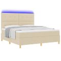 vidaXL LED box s pružinami s čelnou doskou Krémová 180 x 200 cm látka