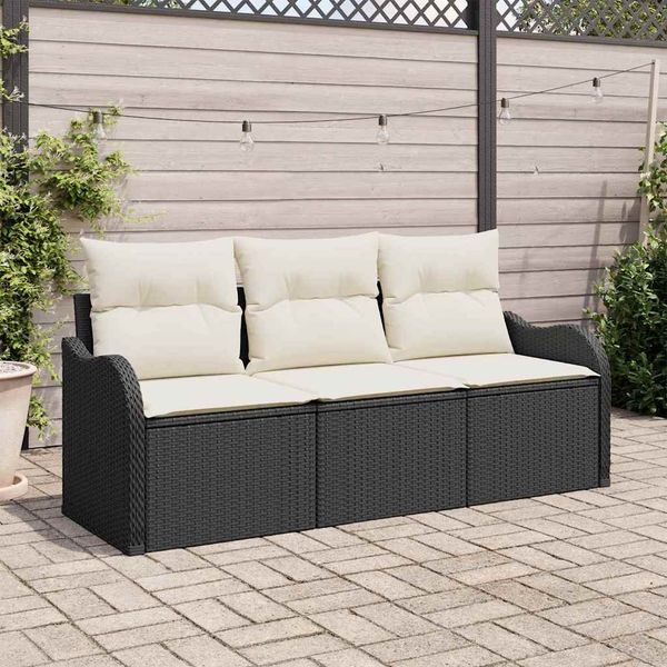 vidaXL Súprava záhradných pohoviek s vankúšom 3 pcs Čierna polyratan