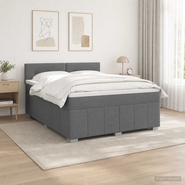 vidaXL LED boxspring posteľ s matracom Tmavosivá 160 x 200 cm Látka