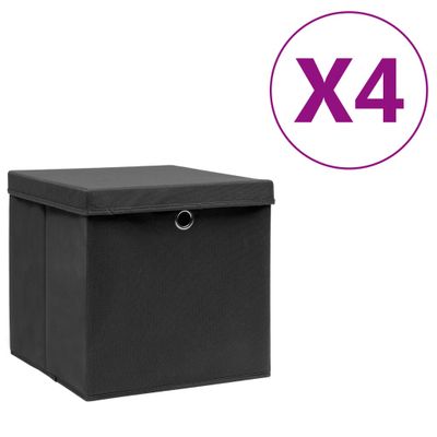 vidaXL Úložné boxy s vekom 4 ks, 28x28x28 cm, čierne