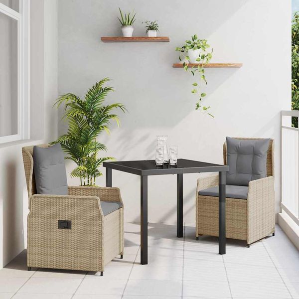 vidaXL Záhradný jedálenský set 3 pcs Beige a svetlo šedá polyratan