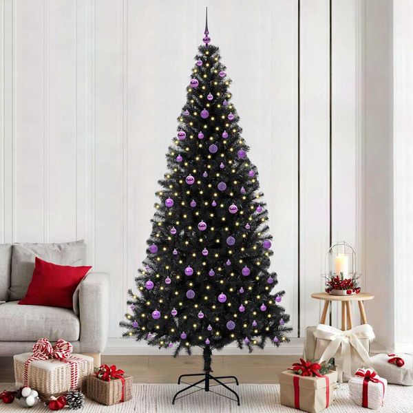 vidaXL Vianočný stromček s 300 LED-i so stojanom Čierna 240 cm PVC