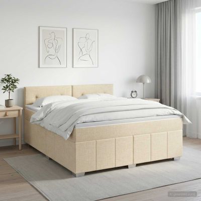 vidaXL Posteľ boxspring s matracom Krémová 160 x 200 cm Látka