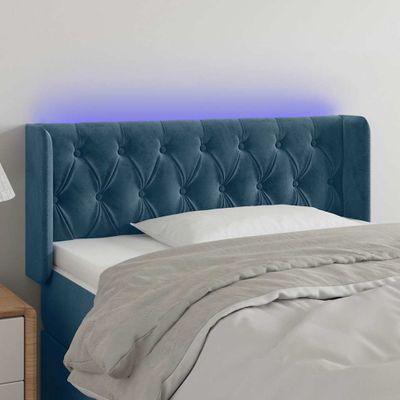 vidaXL Čelo postele s LED tmavomodré 93x16x78/88 cm zamat