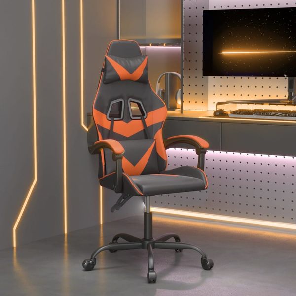 vidaXL Otočná herná stolička čierna a oranžová umelá koža