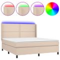 vidaXL Boxspring posteľ matrac a LED kapučínová 160x200 cm umelá koža