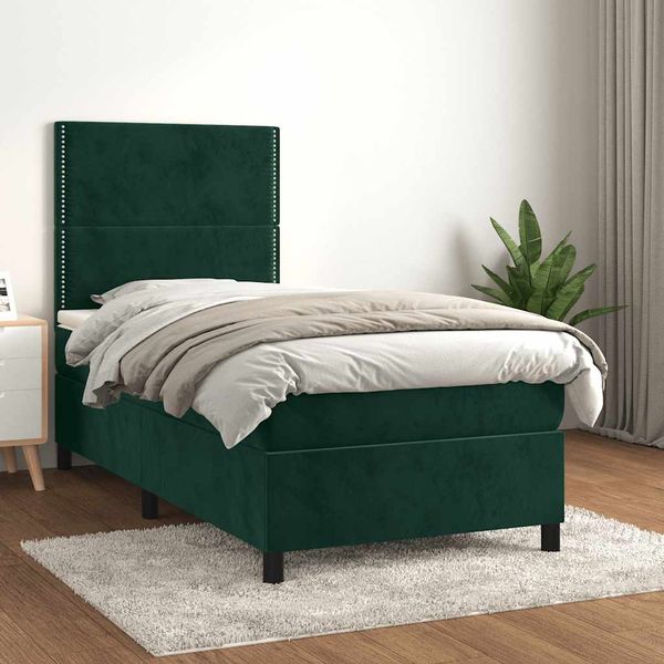 vidaXL Posteľný rám boxsping s matracom tmavozelený 100x200 cm zamat