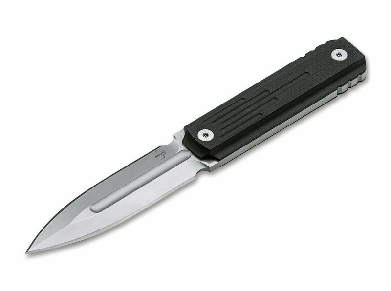Böker Plus 02BO032 Omerta dýka 10 cm, Stonewash, čierna, G10, puzdro Kydex