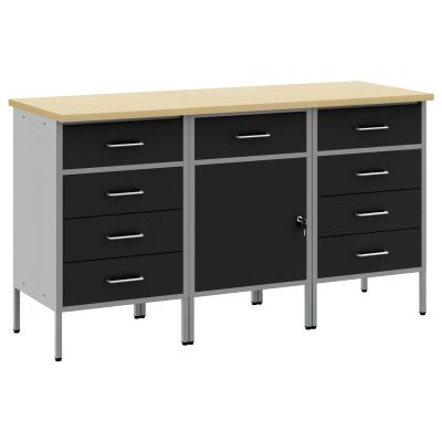 vidaXL Pracovná skrinka so zámkom 3 pcs Čierna a Šedá 150 x 55 x 85 cm