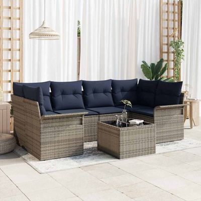 vidaXL Súprava záhradných pohoviek 7 pcs Šedá a námornícka modrá