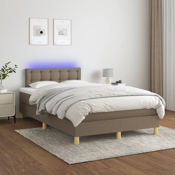 vidaXL Posteľ boxsping s matracom a LED sivohnedá 120x200 cm látka