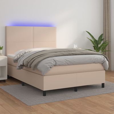 vidaXL Boxspring posteľ matrac a LED kapučínová 140x200 cm umelá koža