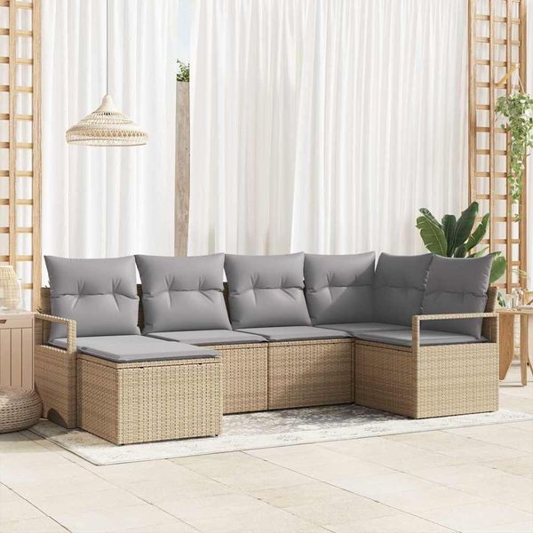 vidaXL Sada pohoviek s vankúšom 6 pcs Béžová polyratan