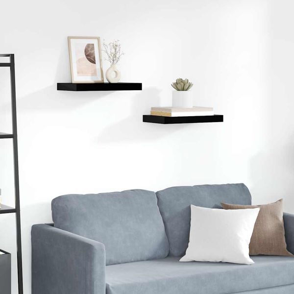 vidaXL Plávajúce nástenné police 2 ks, lesklé čierne 40x23x3,8 cm, MDF