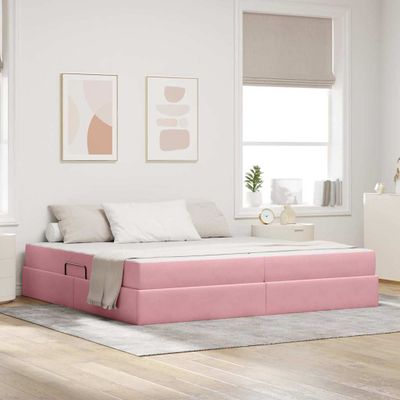 vidaXL Postel s úložným prostorem a matrací Ružová 200 x 200 cm Zamat