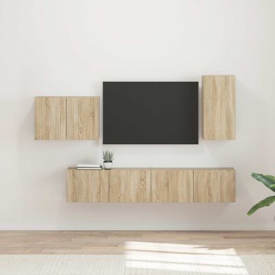 vidaXL Sada nástenného kabinetu na TV Nástenný 4 pcs Sonoma dub