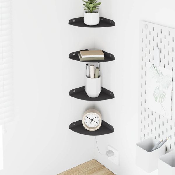 vidaXL Závesná polica s poličkou 4 pcs Čierny 15 x 15 x 2 cm