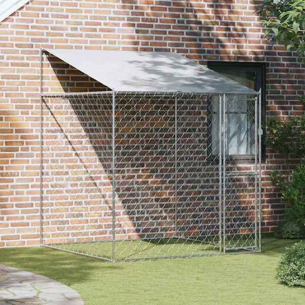 vidaXL Klietka pre psa s strechou Strieborná 200 x 200 x 258 cm